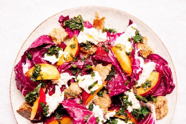 Vegetarian meal salad with nectarines