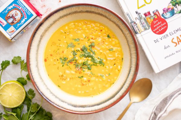 Corn soup with coconut milk and spices
