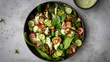 kip met green goddess dressing en groene salade