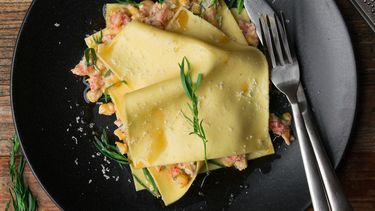 open lasagne met rivierkreeft