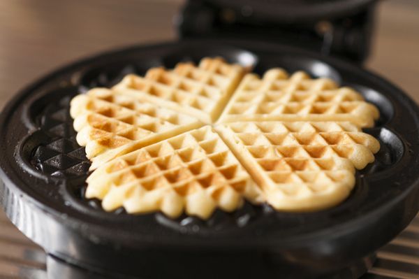 Waffles with a waffle iron.a