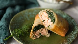 zalm & spinazie wraps in filodeeg