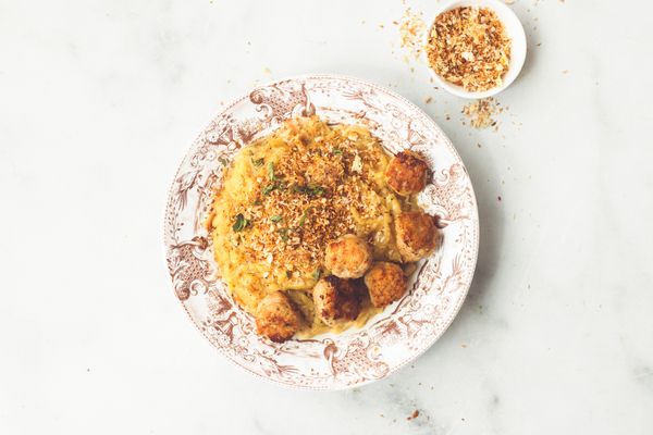 Orzo met prei en kippengehaktballetjes